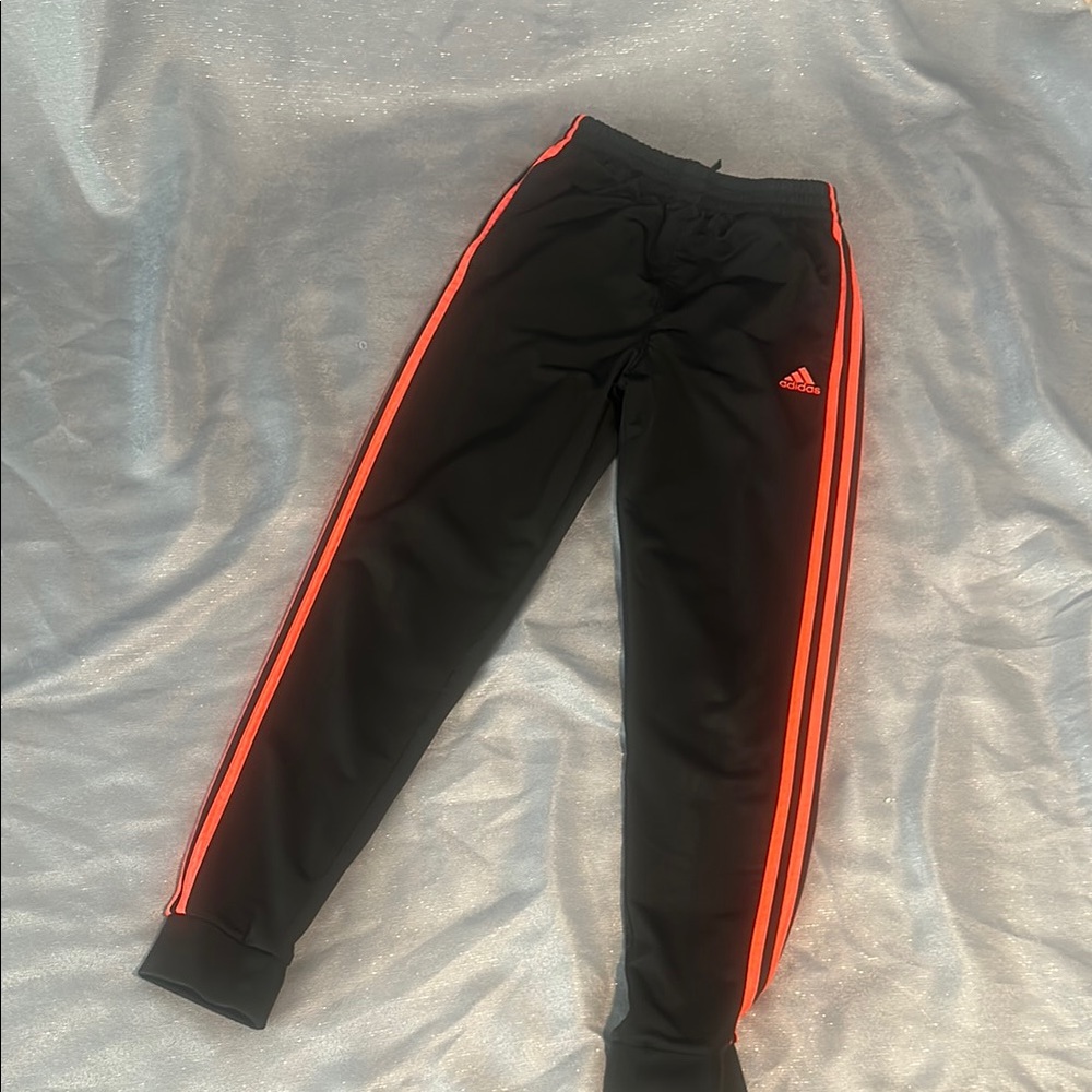 Adidas Kids Black Track Pants with Red Stripes